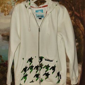 Burton unisex Fleece Hoodie ivory green zip front sz Small